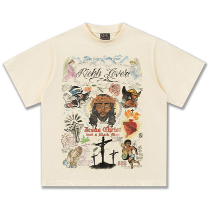 G.Z邁阿密南岸𝔾𝕣𝕠𝕦𝕟𝕕ℤ𝕖𝕣𝕠®✥南裝大佬✥ 美式嘻哈水洗重磅數男女中性手繪塗鴉短袖上衣T-Shirt(亞洲版型)