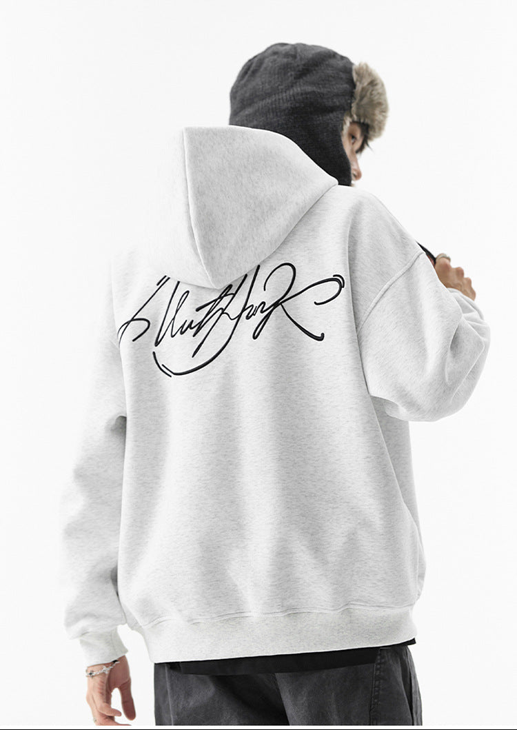 𝔾𝕣𝕠𝕦𝕟𝕕ℤ𝕖𝕣𝕠®2026年秋冬款經典復古草寫字母連帽拉練長袖情侶夾克外套