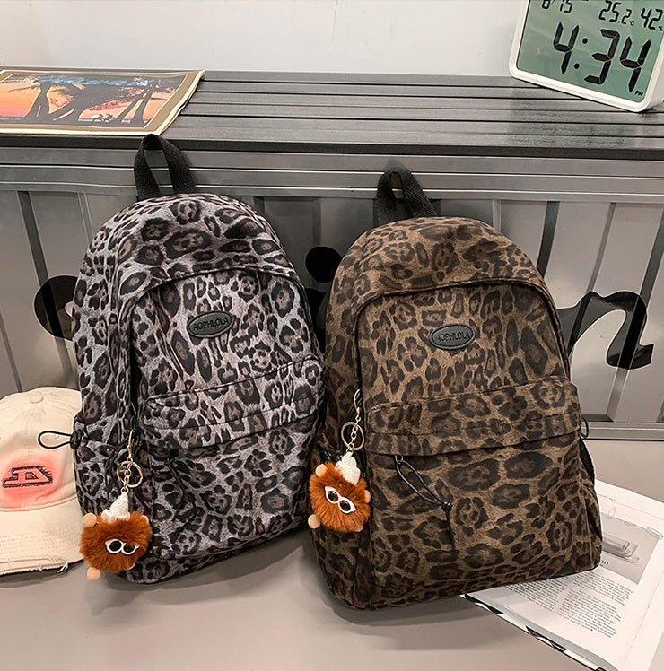 ✥𝔾𝕣𝕠𝕦𝕟𝕕ℤ𝕖𝕣𝕠®✥Deluxe/精選包包系列-美式休閒潮流大容量豹紋雙肩外出學生背包