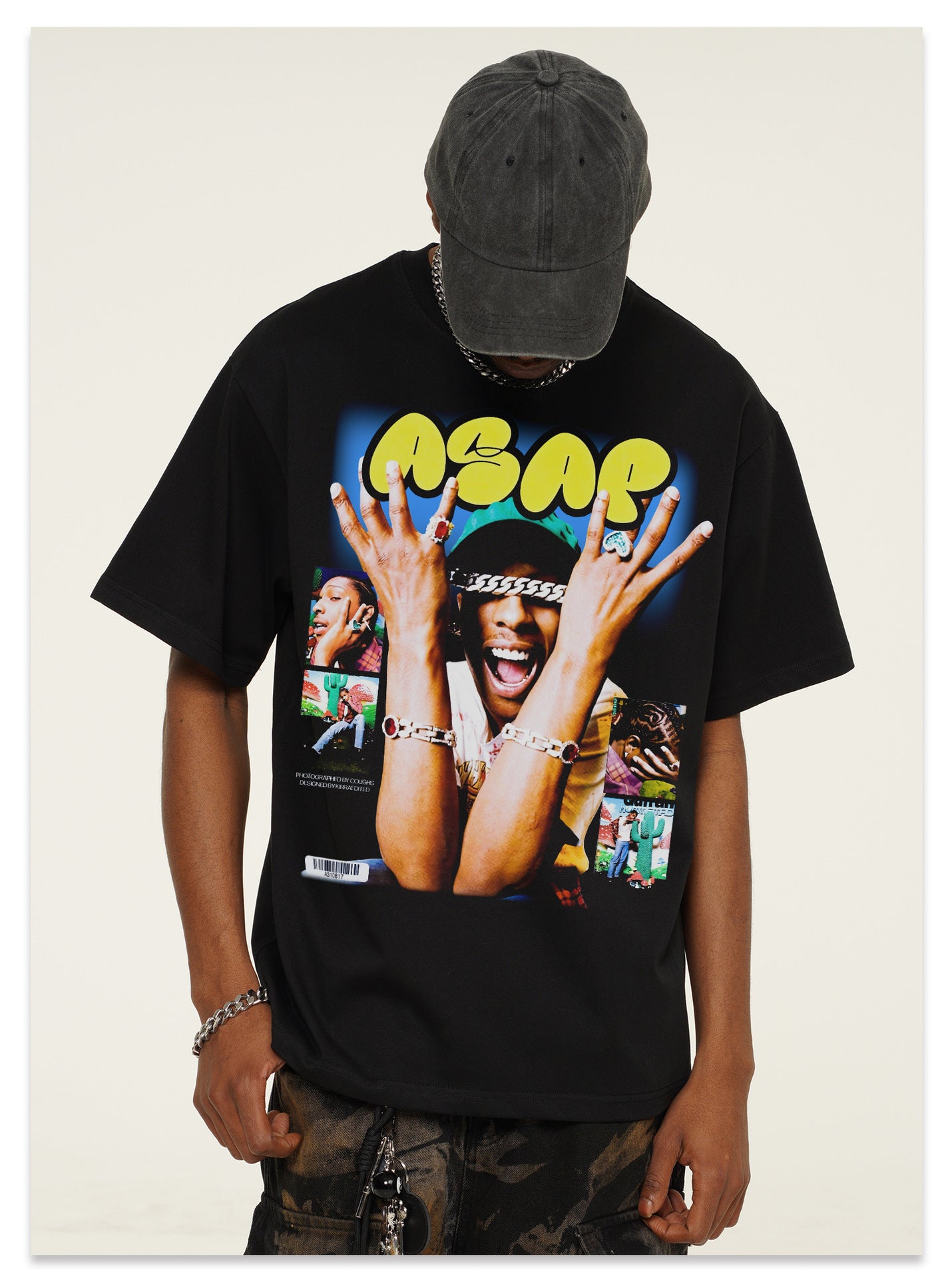 G.Z邁阿密南岸𝔾𝕣𝕠𝕦𝕟𝕕ℤ𝕖𝕣𝕠®✥南裝大佬✥ 美式嘻哈水洗重磅數男女中性AsapRocky短袖上衣T-Shirt(亞洲版型)