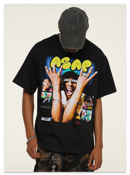 G.Z邁阿密南岸𝔾𝕣𝕠𝕦𝕟𝕕ℤ𝕖𝕣𝕠®✥南裝大佬✥ 美式嘻哈水洗重磅數男女中性AsapRocky短袖上衣T-Shirt(亞洲版型)