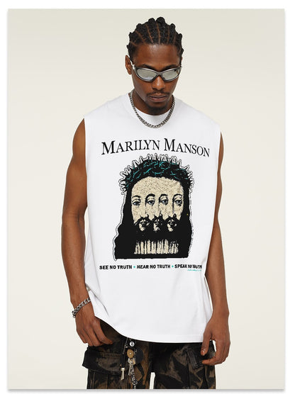 G.Z邁阿密南岸𝔾𝕣𝕠𝕦𝕟𝕕ℤ𝕖𝕣𝕠®✥南裝大佬✥ 美式嘻哈水洗重磅數男女中性瑪莉蓮曼森坎肩背心亞洲版型)