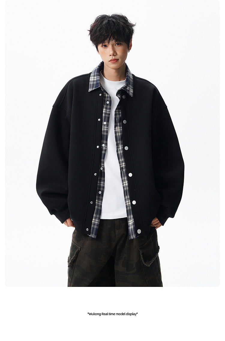 𝔾𝕣𝕠𝕦𝕟𝕕ℤ𝕖𝕣𝕠®2026年秋冬款復古假兩件式立領百搭棒球夾克外套