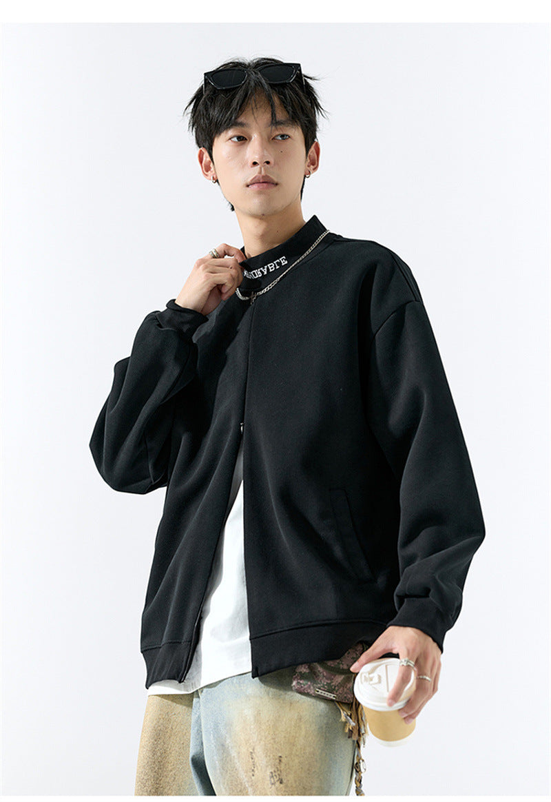 𝔾𝕣𝕠𝕦𝕟𝕕ℤ𝕖𝕣𝕠®2026年秋冬款復古刺繡字母中領半拉練圓領長袖T-SHIRT