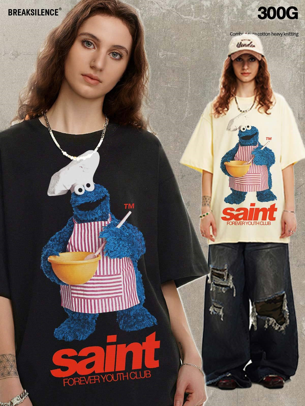 G.Z邁阿密南岸𝔾𝕣𝕠𝕦𝕟𝕕ℤ𝕖𝕣𝕠®✥南裝大佬✥ 美式嘻哈水洗重磅數男女中性餅乾怪獸T-Shirt短袖上衣(亞洲版型)