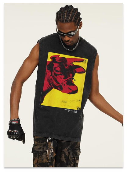 G.Z邁阿密南岸𝔾𝕣𝕠𝕦𝕟𝕕ℤ𝕖𝕣𝕠®✥南裝大佬✥ 美式嘻哈水洗重磅數男女中性牛Cow坎肩背心亞洲版型)