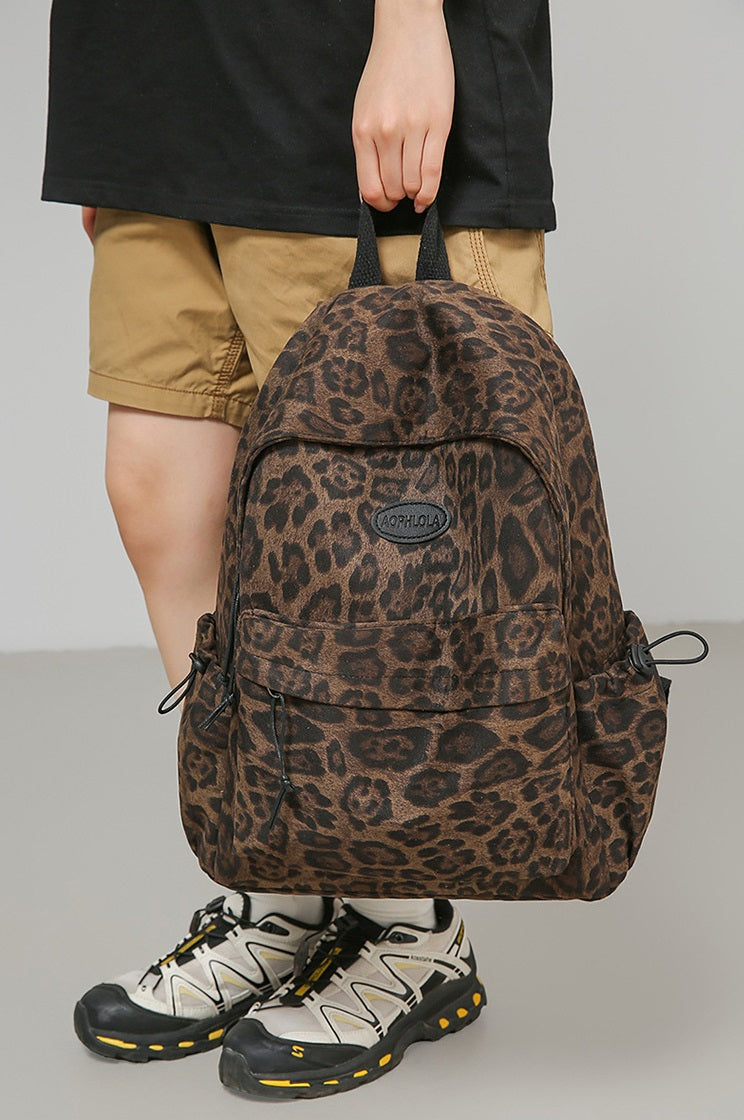 ✥𝔾𝕣𝕠𝕦𝕟𝕕ℤ𝕖𝕣𝕠®✥Deluxe/精選包包系列-美式休閒潮流大容量豹紋雙肩外出學生背包