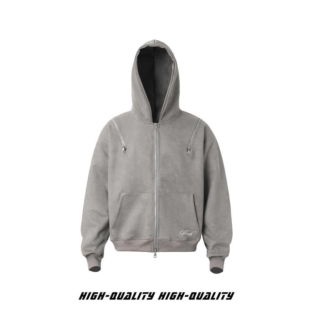 𝔾𝕣𝕠𝕦𝕟𝕕ℤ𝕖𝕣𝕠®2026年秋冬款簡約嘻哈電繡字母連帽長袖外套夾克