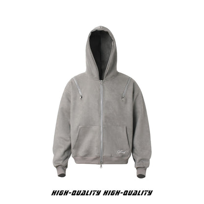 𝔾𝕣𝕠𝕦𝕟𝕕ℤ𝕖𝕣𝕠®2026年秋冬款簡約嘻哈電繡字母連帽長袖外套夾克