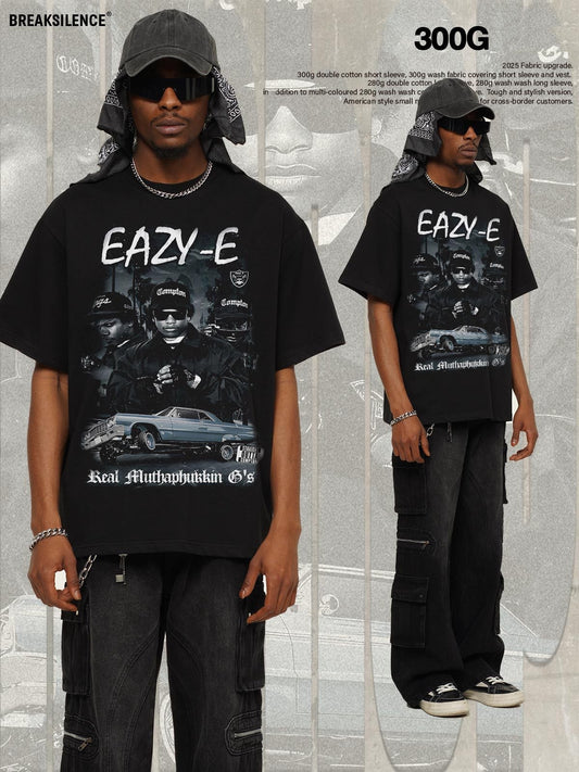 G.Z邁阿密南岸𝔾𝕣𝕠𝕦𝕟𝕕ℤ𝕖𝕣𝕠®✥南裝大佬✥ 美式嘻哈水洗重磅數男女中性Eazy-E短袖上衣T-Shirt(亞洲版型)