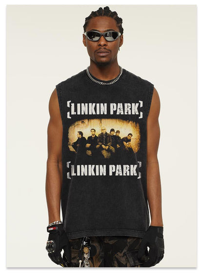 G.Z邁阿密南岸𝔾𝕣𝕠𝕦𝕟𝕕ℤ𝕖𝕣𝕠®✥南裝大佬✥ 美式嘻哈水洗重磅數男女中性Linkin Park坎肩背心亞洲版型)