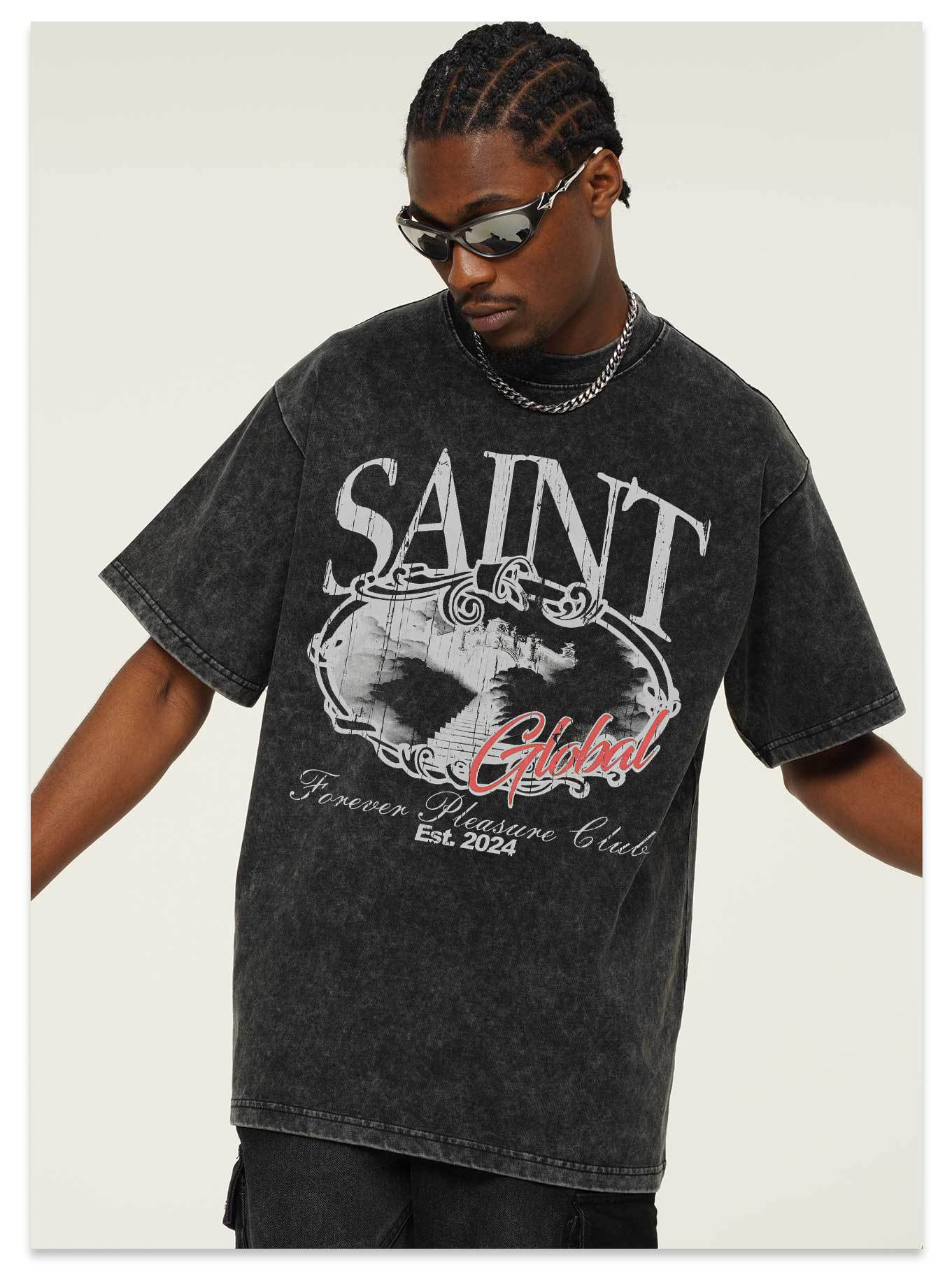 G.Z邁阿密南岸𝔾𝕣𝕠𝕦𝕟𝕕ℤ𝕖𝕣𝕠®✥南裝大佬✥ 美式嘻哈水洗重磅數男女中性Saint短袖上衣T-Shirt(亞洲版型)