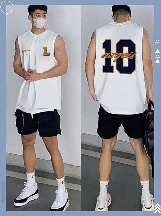 ♠𝔾𝕣𝕠𝕦𝕟𝕕ℤ𝕖𝕣𝕠♠美式風格夏日新款棉質學院10號大尺寸無袖運動背心