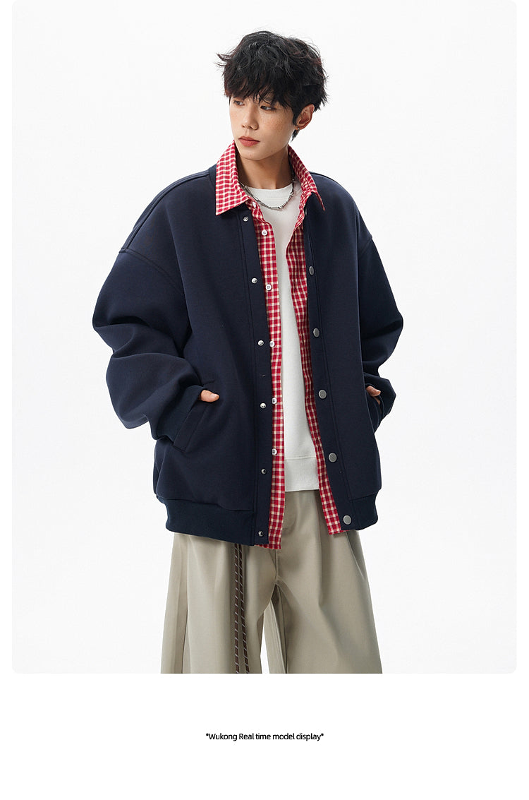 𝔾𝕣𝕠𝕦𝕟𝕕ℤ𝕖𝕣𝕠®2026年秋冬款復古假兩件式立領百搭棒球夾克外套