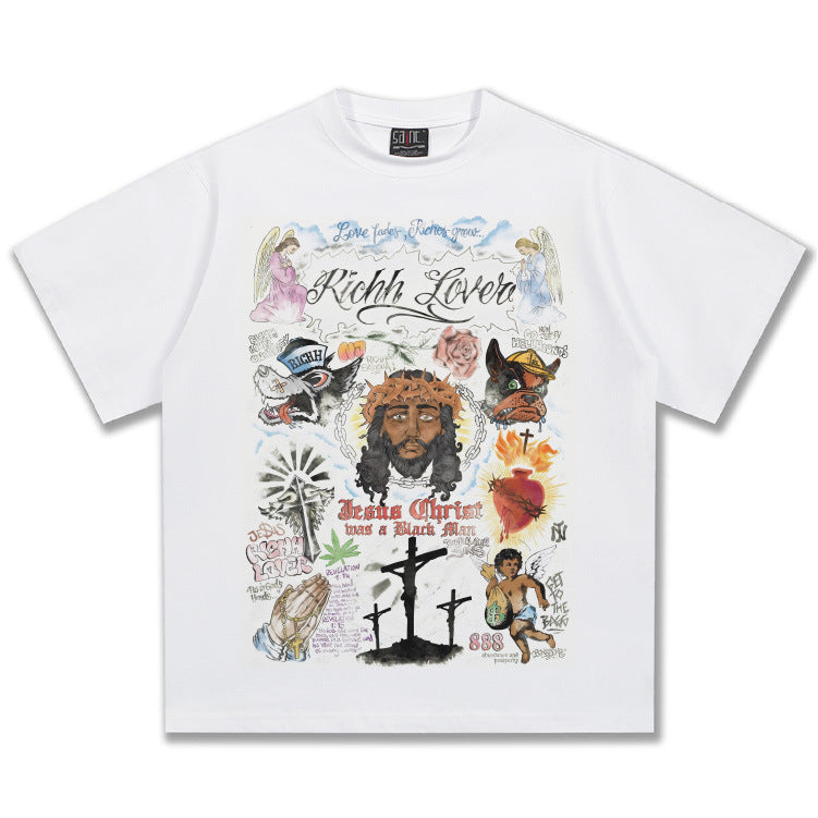 G.Z邁阿密南岸𝔾𝕣𝕠𝕦𝕟𝕕ℤ𝕖𝕣𝕠®✥南裝大佬✥ 美式嘻哈水洗重磅數男女中性手繪塗鴉短袖上衣T-Shirt(亞洲版型)