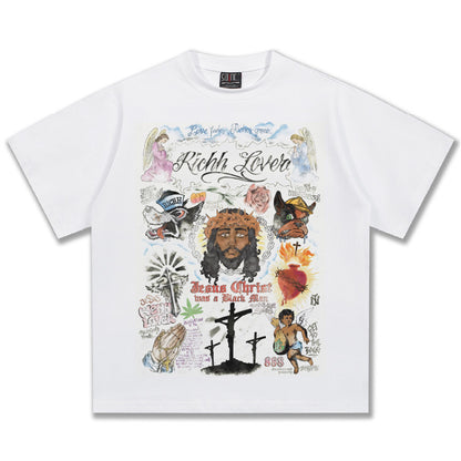 G.Z邁阿密南岸𝔾𝕣𝕠𝕦𝕟𝕕ℤ𝕖𝕣𝕠®✥南裝大佬✥ 美式嘻哈水洗重磅數男女中性手繪塗鴉短袖上衣T-Shirt(亞洲版型)