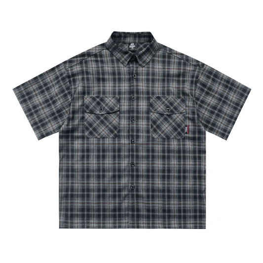 𝔾𝕣𝕠𝕦𝕟𝕕ℤ𝕖𝕣𝕠🎭♠墨西哥♠匪幫⚂2025年⚅美式嘻哈寬鬆刺繡翻花格紋短袖襯衫