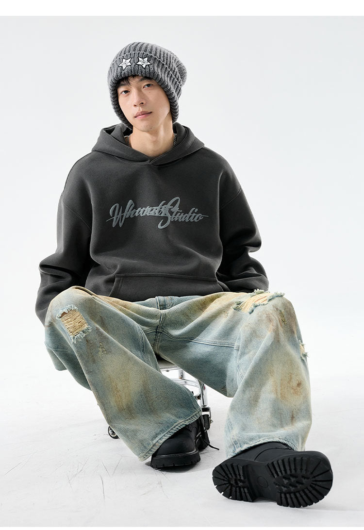 𝔾𝕣𝕠𝕦𝕟𝕕ℤ𝕖𝕣𝕠®2026年秋冬款復古發泡字母寬鬆連帽長袖大學T-SHIRT