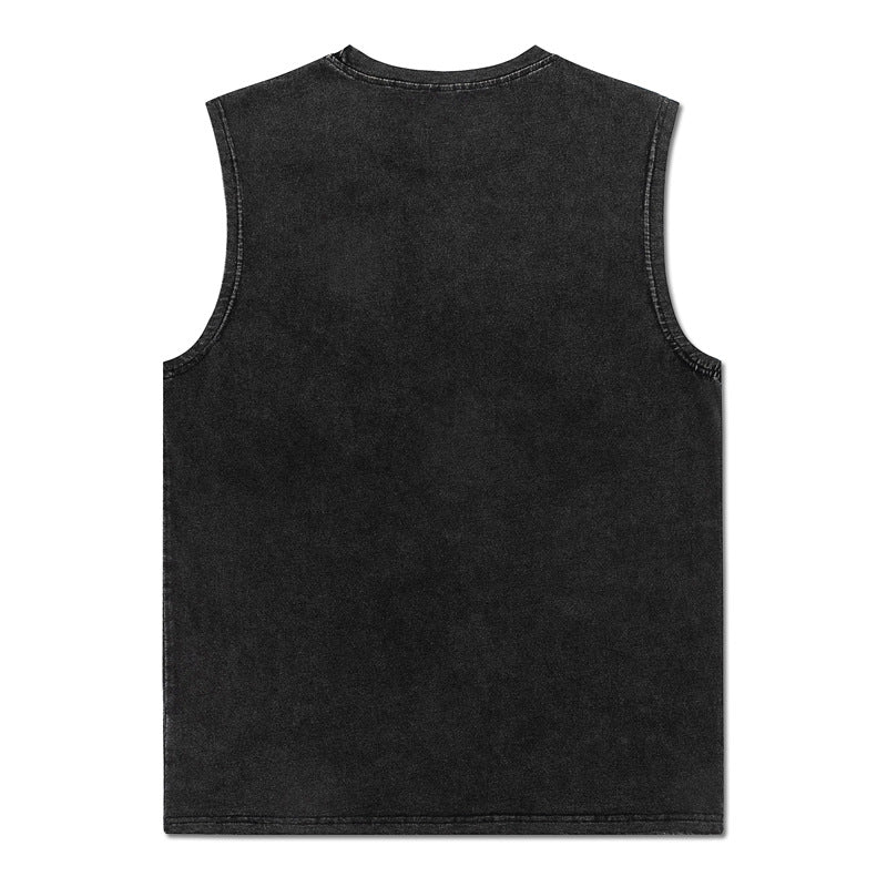 ♠ 𝔾𝕣𝕠𝕦𝕟𝕕ℤ𝕖𝕣𝕠♠美式風格夏日新款水洗厚磅數字母面具坎肩無袖背心T-Shirt