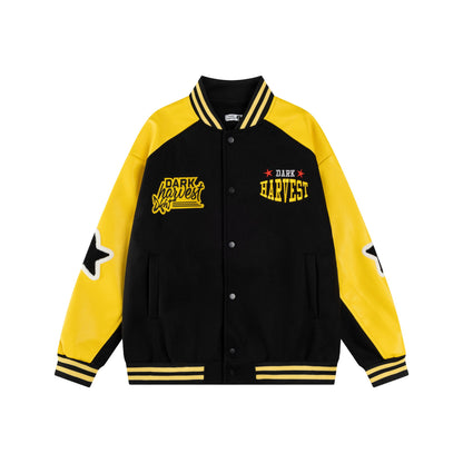 𝔾𝕣𝕠𝕦𝕟𝕕ℤ𝕖𝕣𝕠®2026年秋冬款復古PU皮革拼接星星棒球夾克外套(限量)