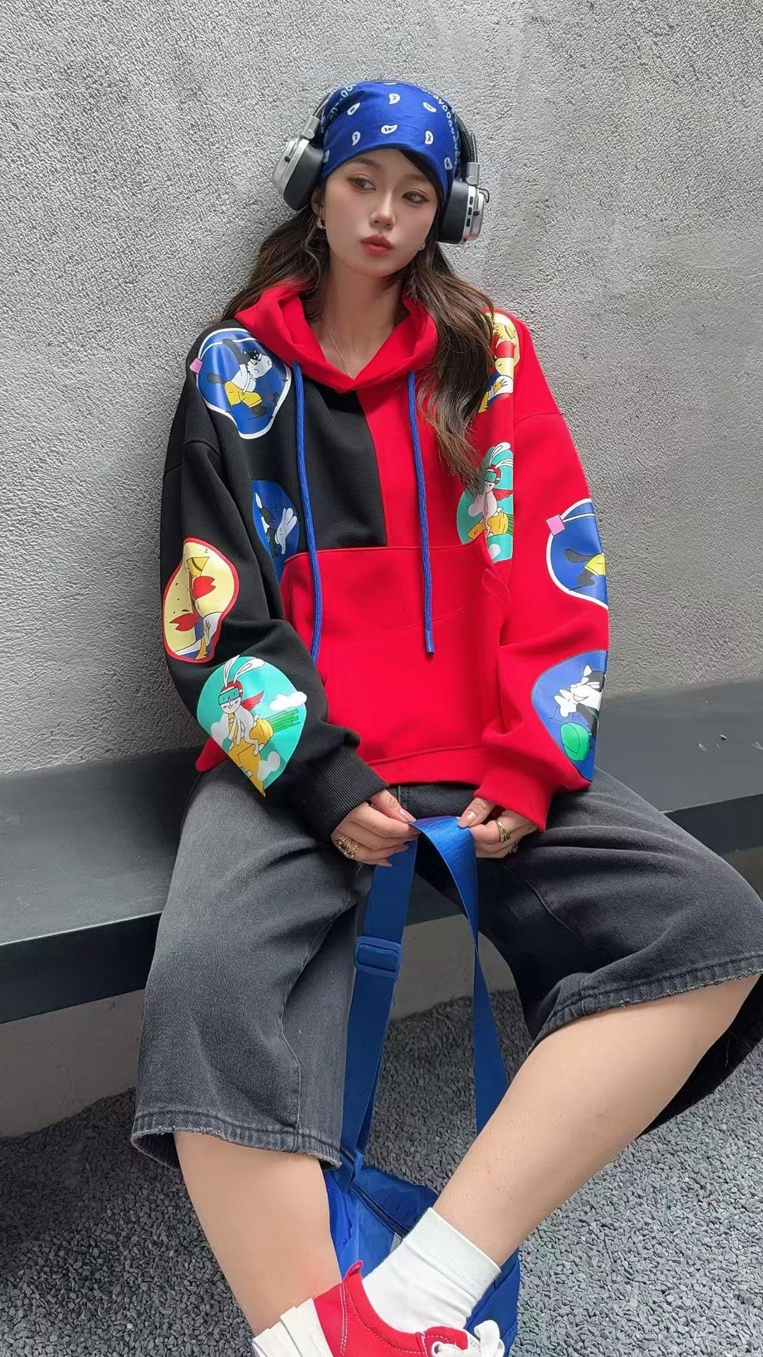 🄶🅁🄾🅄🄽🄳♾🅉🄴🅁🄾25-26SS♾無性別穿搭OverSize美式新款雙色卡通連帽長袖上衣T-SHIRT(現貨優惠)