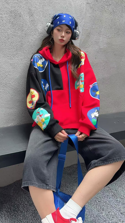 🄶🅁🄾🅄🄽🄳♾🅉🄴🅁🄾25-26SS♾無性別穿搭OverSize美式新款雙色卡通連帽長袖上衣T-SHIRT(現貨優惠)