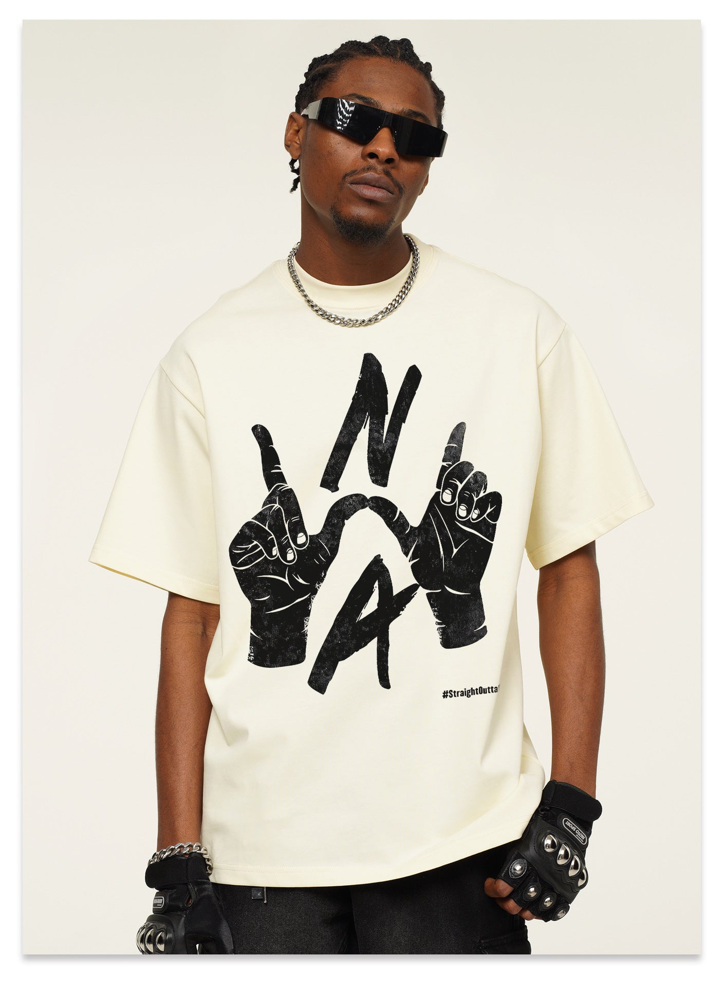 G.Z邁阿密南岸𝔾𝕣𝕠𝕦𝕟𝕕ℤ𝕖𝕣𝕠®✥南裝大佬✥ 美式嘻哈水洗重磅數男女中性N.W.A手勢短袖上衣T-Shirt(亞洲版型)