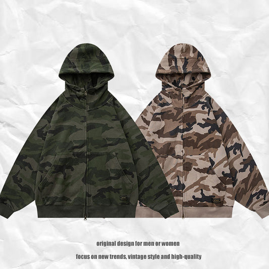 𝔾𝕣𝕠𝕦𝕟𝕕ℤ𝕖𝕣𝕠®2026年秋冬款復古新款厚磅數連帽迷彩夾克外套2色
