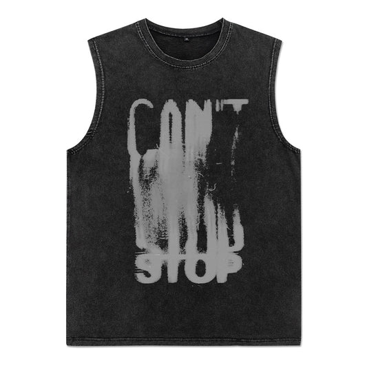 ♠ 𝔾𝕣𝕠𝕦𝕟𝕕ℤ𝕖𝕣𝕠♠美式風格夏日新款水洗厚磅數塗鴉字母坎肩無袖背心T-Shirt