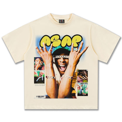 G.Z邁阿密南岸𝔾𝕣𝕠𝕦𝕟𝕕ℤ𝕖𝕣𝕠®✥南裝大佬✥ 美式嘻哈水洗重磅數男女中性AsapRocky短袖上衣T-Shirt(亞洲版型)