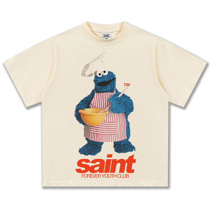 G.Z邁阿密南岸𝔾𝕣𝕠𝕦𝕟𝕕ℤ𝕖𝕣𝕠®✥南裝大佬✥ 美式嘻哈水洗重磅數男女中性餅乾怪獸T-Shirt短袖上衣(亞洲版型)