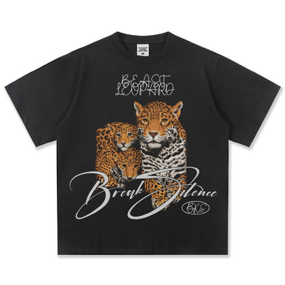 G.Z邁阿密南岸𝔾𝕣𝕠𝕦𝕟𝕕ℤ𝕖𝕣𝕠®✥南裝大佬✥ 美式嘻哈水洗重磅數男女中性油畫美洲豹短袖上衣T-Shirt(亞洲版型)