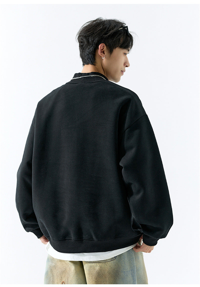 𝔾𝕣𝕠𝕦𝕟𝕕ℤ𝕖𝕣𝕠®2026年秋冬款復古刺繡字母中領半拉練圓領長袖T-SHIRT