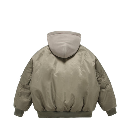 𝔾𝕣𝕠𝕦𝕟𝕕ℤ𝕖𝕣𝕠®2026年秋冬款經典復古假兩件式寬鬆連帽防風保暖飛行夾克外套(限量)