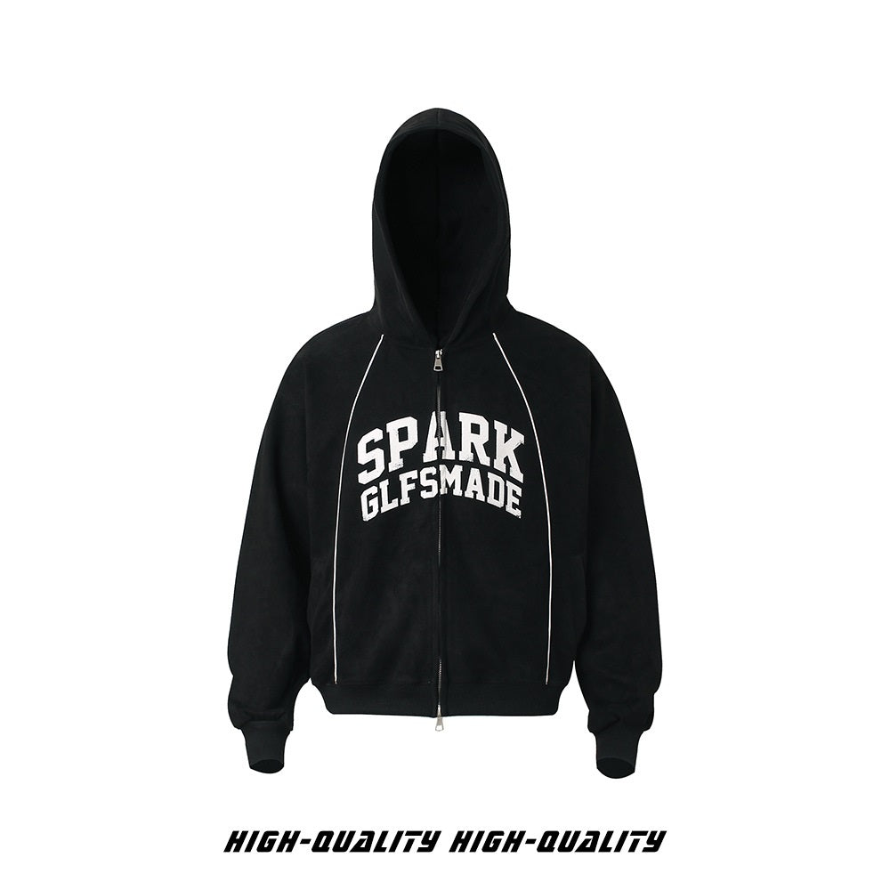 𝔾𝕣𝕠𝕦𝕟𝕕ℤ𝕖𝕣𝕠®2026年秋冬新款油漆字母麂皮絨連帽拉鍊長袖外套