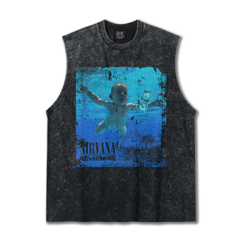 G.Z邁阿密南岸𝔾𝕣𝕠𝕦𝕟𝕕ℤ𝕖𝕣𝕠®✥南裝大佬✥ 美式嘻哈水洗重磅數男女中性NIRVANA坎肩背心亞洲版型)