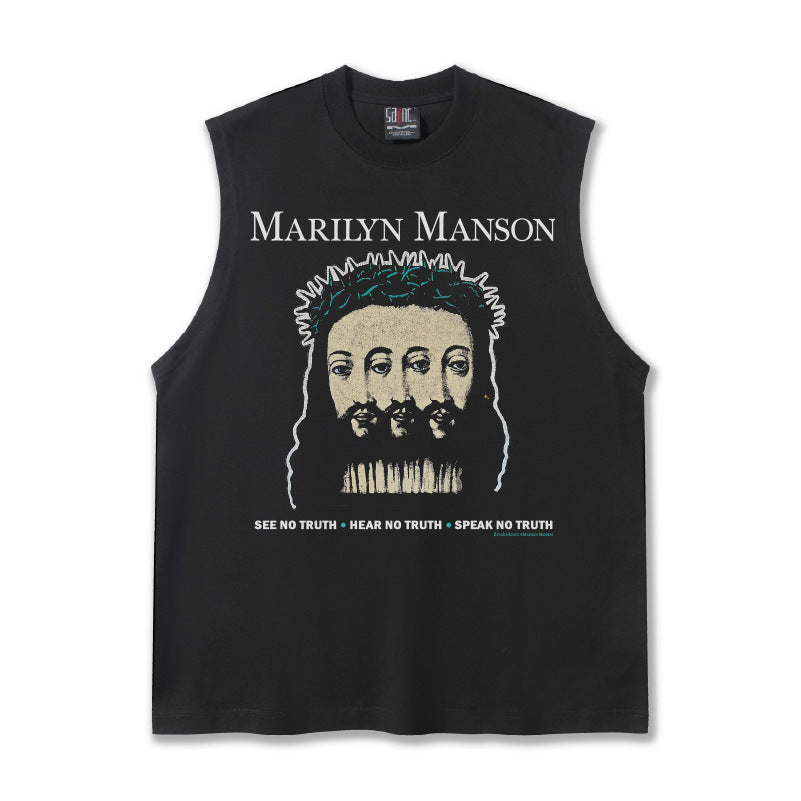 G.Z邁阿密南岸𝔾𝕣𝕠𝕦𝕟𝕕ℤ𝕖𝕣𝕠®✥南裝大佬✥ 美式嘻哈水洗重磅數男女中性瑪莉蓮曼森坎肩背心亞洲版型)