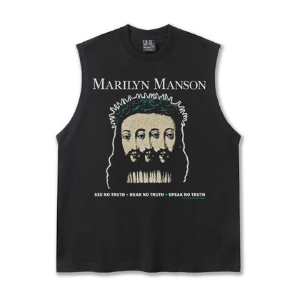 G.Z邁阿密南岸𝔾𝕣𝕠𝕦𝕟𝕕ℤ𝕖𝕣𝕠®✥南裝大佬✥ 美式嘻哈水洗重磅數男女中性瑪莉蓮曼森坎肩背心亞洲版型)