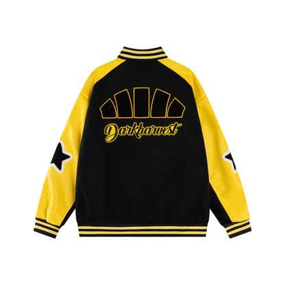 𝔾𝕣𝕠𝕦𝕟𝕕ℤ𝕖𝕣𝕠®2026年秋冬款復古PU皮革拼接星星棒球夾克外套(限量)