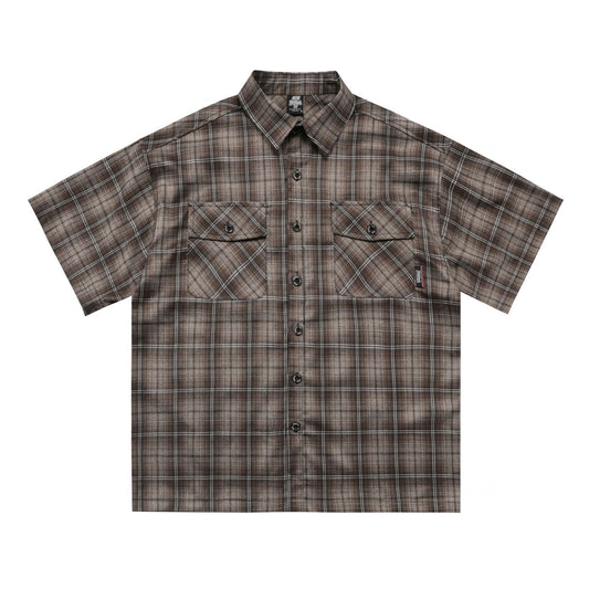 𝔾𝕣𝕠𝕦𝕟𝕕ℤ𝕖𝕣𝕠🎭♠墨西哥♠匪幫⚂2025年⚅美式嘻哈寬鬆刺繡翻花格紋短袖襯衫