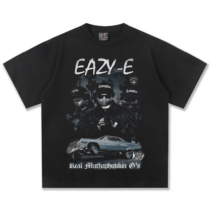G.Z邁阿密南岸𝔾𝕣𝕠𝕦𝕟𝕕ℤ𝕖𝕣𝕠®✥南裝大佬✥ 美式嘻哈水洗重磅數男女中性Eazy-E短袖上衣T-Shirt(亞洲版型)