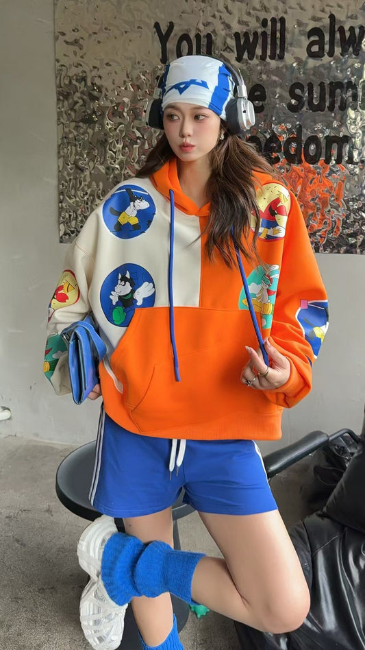 🄶🅁🄾🅄🄽🄳♾🅉🄴🅁🄾25-26SS♾無性別穿搭OverSize美式新款雙色卡通連帽長袖上衣T-SHIRT(現貨優惠)