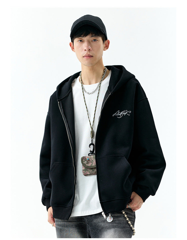 𝔾𝕣𝕠𝕦𝕟𝕕ℤ𝕖𝕣𝕠®2026年秋冬款經典復古草寫字母連帽拉練長袖情侶夾克外套