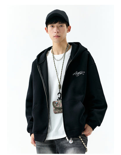 𝔾𝕣𝕠𝕦𝕟𝕕ℤ𝕖𝕣𝕠®2026年秋冬款經典復古草寫字母連帽拉練長袖情侶夾克外套