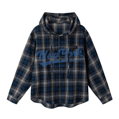 𝔾𝕣𝕠𝕦𝕟𝕕ℤ𝕖𝕣𝕠®2026年秋冬款復古新款格紋油漆字母連帽長袖夾克襯衫