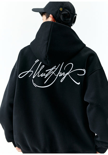 𝔾𝕣𝕠𝕦𝕟𝕕ℤ𝕖𝕣𝕠®2026年秋冬款經典復古草寫字母連帽拉練長袖情侶夾克外套