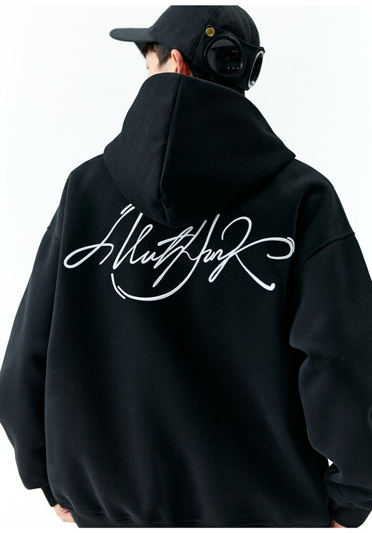 𝔾𝕣𝕠𝕦𝕟𝕕ℤ𝕖𝕣𝕠®2026年秋冬款經典復古草寫字母連帽拉練長袖情侶夾克外套