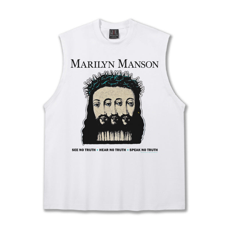 G.Z邁阿密南岸𝔾𝕣𝕠𝕦𝕟𝕕ℤ𝕖𝕣𝕠®✥南裝大佬✥ 美式嘻哈水洗重磅數男女中性瑪莉蓮曼森坎肩背心亞洲版型)