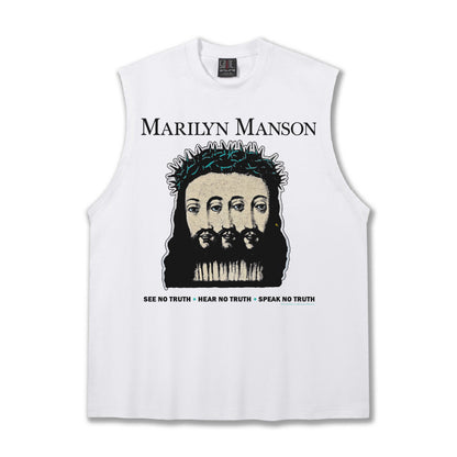 G.Z邁阿密南岸𝔾𝕣𝕠𝕦𝕟𝕕ℤ𝕖𝕣𝕠®✥南裝大佬✥ 美式嘻哈水洗重磅數男女中性瑪莉蓮曼森坎肩背心亞洲版型)