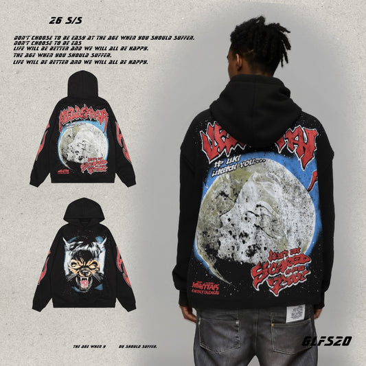 𝔾𝕣𝕠𝕦𝕟𝕕ℤ𝕖𝕣𝕠®2026年秋冬款復古暗夜惡狼連帽長袖上衣T-SHIRT